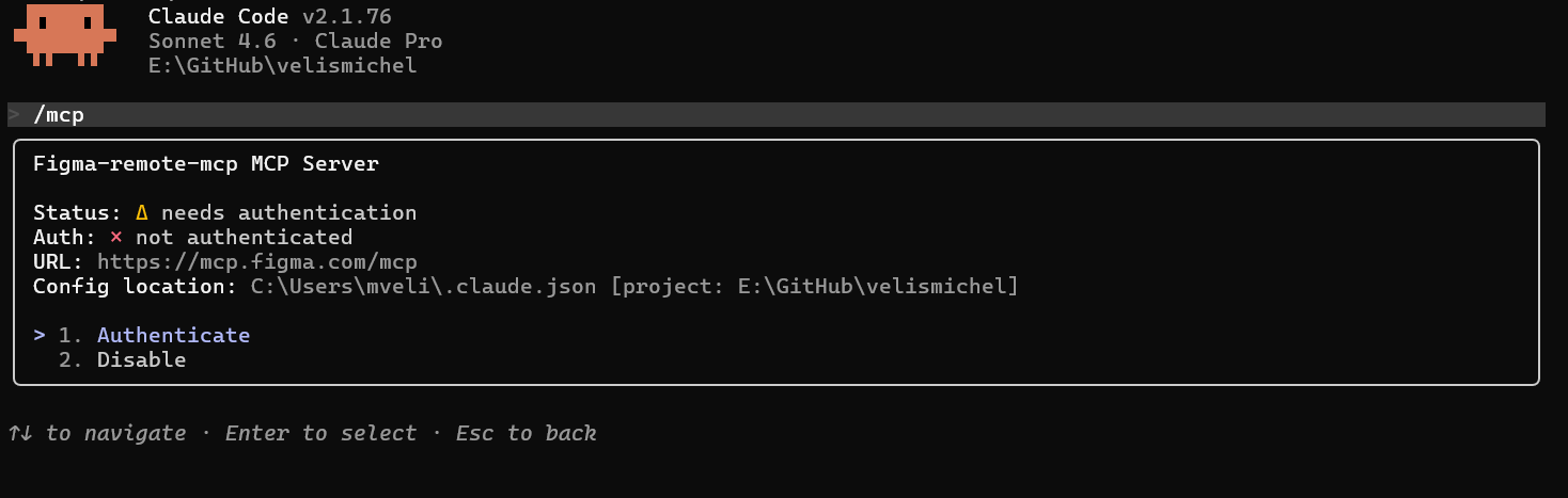 Figma OAuth authentication prompt in Claude Code
