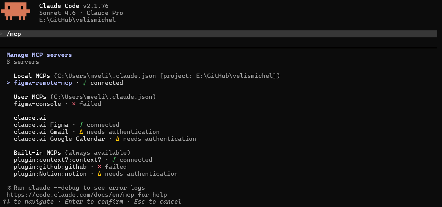 Figma MCP connected and active in Claude Code