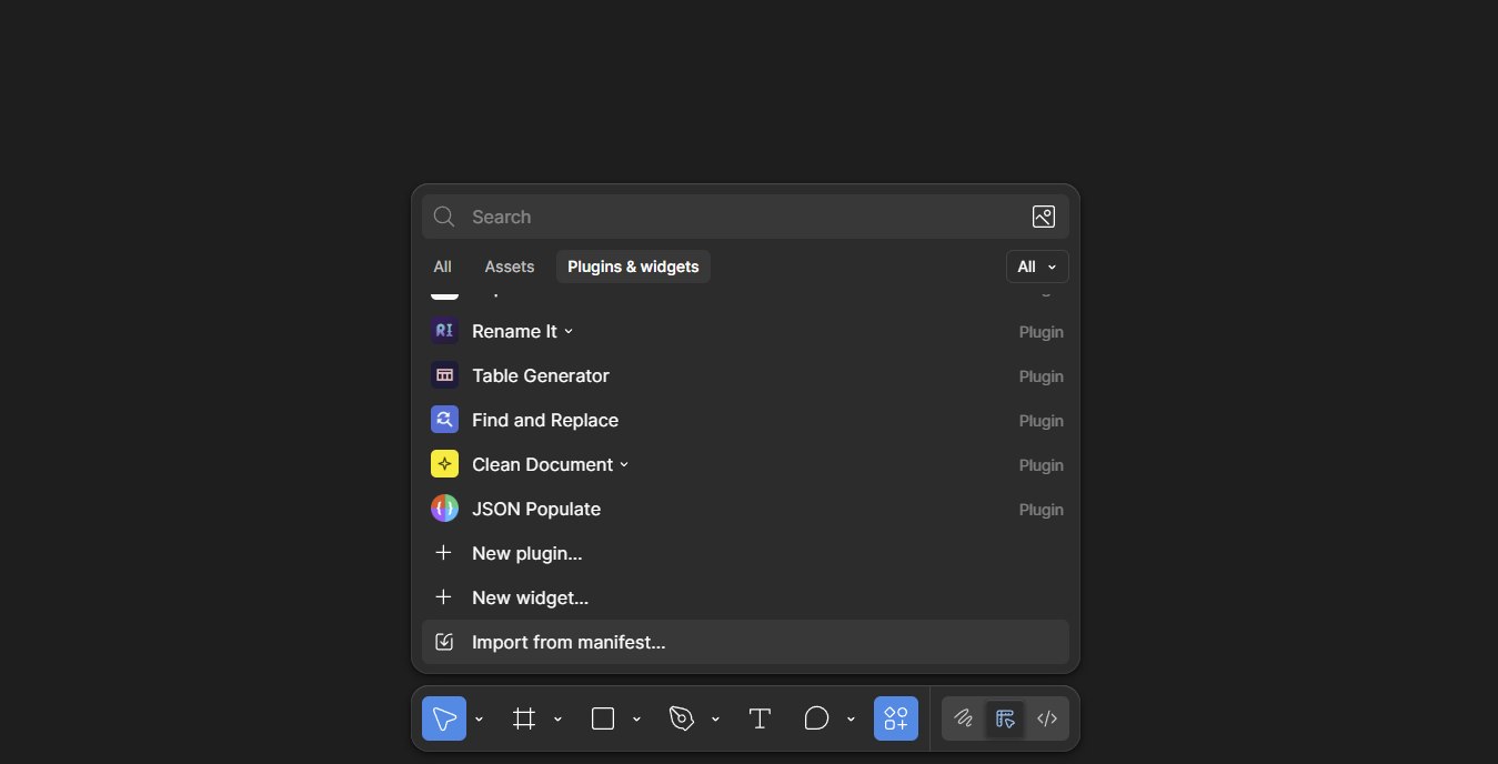Figma Desktop — importing the Desktop Bridge plugin from manifest