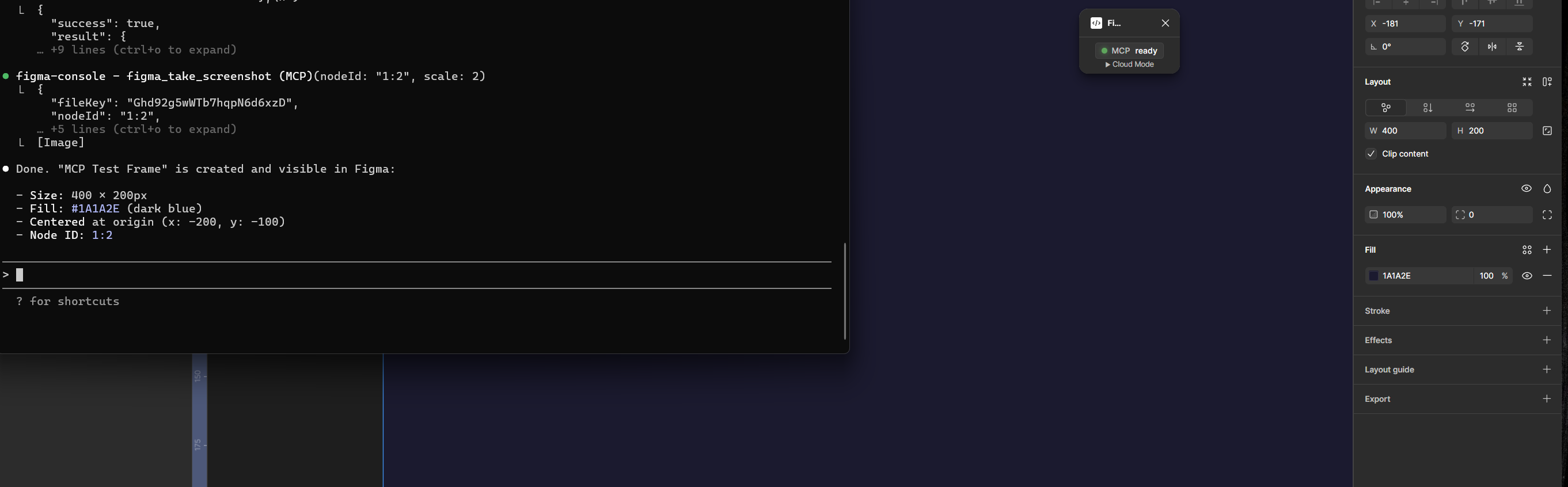 A shape created in Figma via Claude Code terminal command