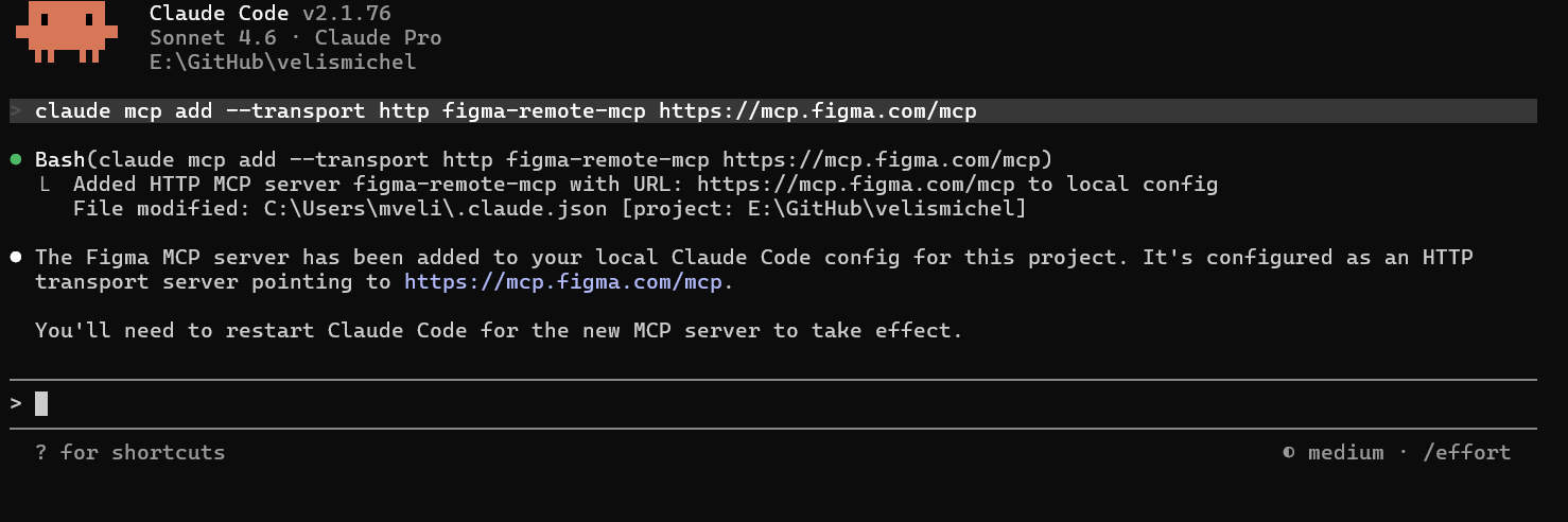 Terminal — running the NPX command to install Figma Console MCP